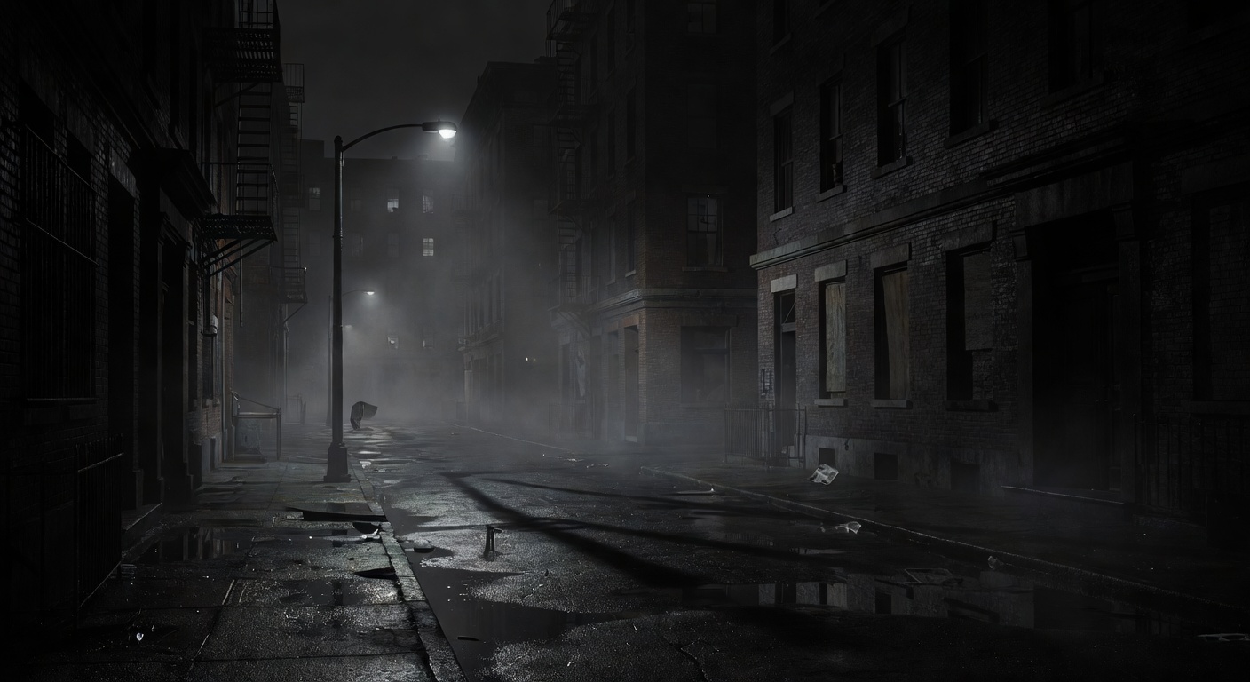 Dark moody noir city street background